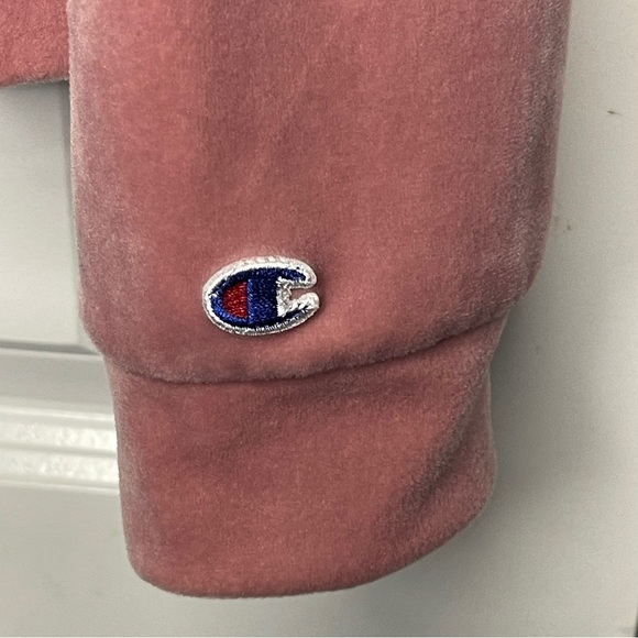 Champion Cropped Velour Hoodie Size Medium Dusty Rose Mauve Pink Women’s - Picture 3 of 7